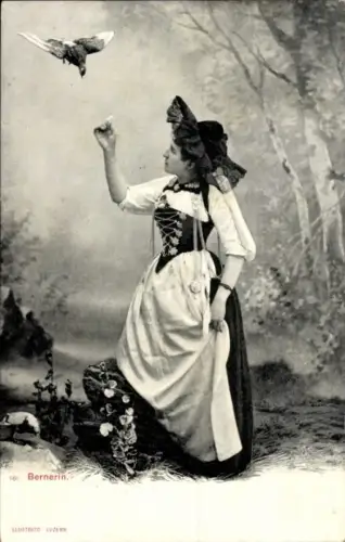 Ak Junge Frau in schweizerischer Tracht, Vogel, Bernerin