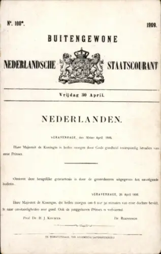 Ak Niederlande, Nederlandsche Staatscourant, Wappen, Löwen, Korrespondenz