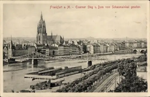 Ak Frankfurt am Main, Frankfurt a. M., Eiserner Steg, Dom, Schaumainkai, Flusslandschaft