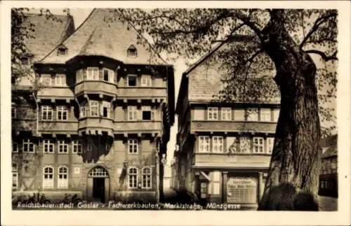 Ak Goslar am Harz, Fachwerkbauten, Marktstraße, Münzgasse, Reichsbauernstadt Goslar