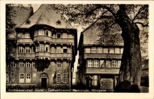 Ak Goslar am Harz, Reichsbauernstadt  Fachwerkbauten, Marktstraße, Münzgasse