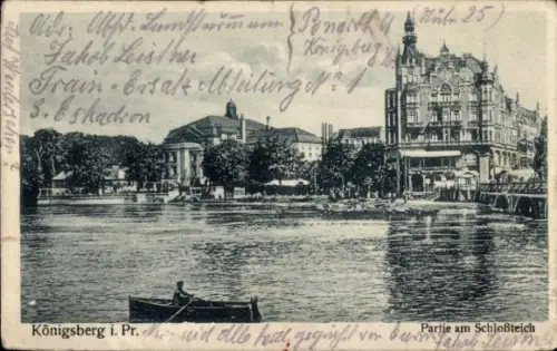 Ak Kaliningrad Königsberg Ostpreußen, Schloßteich, Königsberg, Boot, Gebäude, 