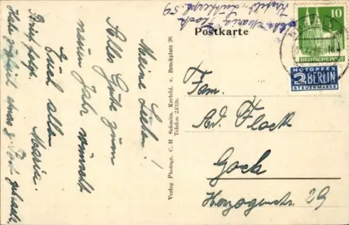 Ak Krefeld am Niederrhein, Verkehr in der Rheinstraße, Menschenmenge, Straßenbahn, Autos