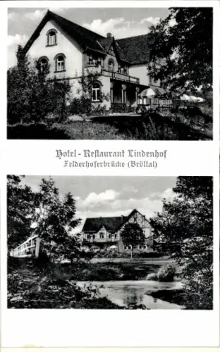 Ak Felderhoferbrücke Bröleck Ruppichteroth Nordrhein Westfalen, Hotel Restaurant Lindenhof
