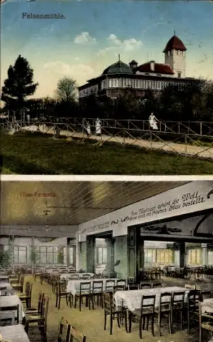 Ak Ebersbach in Sachsen Oberlausitz, Restaurant Felsenmühle, Innenansicht