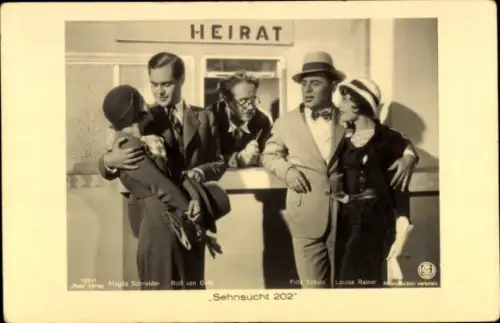 Ak Filmszene Sehnsucht 202, Schauspieler Magda Schneider, Rolf von Goth, Fritz Schulz, Louise Rainer