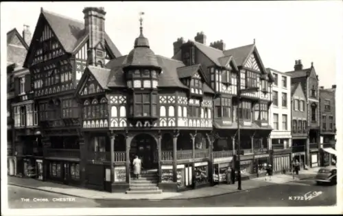 Ak Chester Cheshire England, THE CROSS, CHESTER,  Gebäude, schwarz-weiß