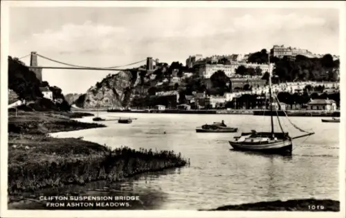 Ak Bristol South West England, Clifton Suspension Bridge, Ashton Meadows, Boote, Wasser