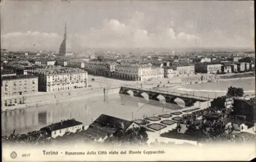 Ak Torino Turin Piemonte, Panorama von  Monte Cappuccini, Fluss, Brücke