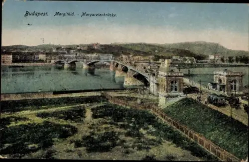 Ak Margitsziget Margareteninsel Budapest Ungarn,  Margaretenbrücke, Flussansicht,  