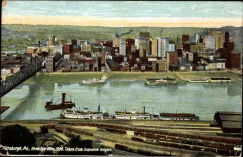 Ak Pittsburgh Pennsylvania USA, Vogelperspektive auf  Flüsse, Schiffe, Stadtansicht, 1908
