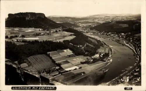 Ak Bad Schandau an der Elbe, Lilienstein,  Ebenhöhe, Flusslandschaft, Felder, Berge