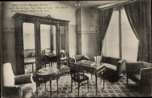 Ak Paris XII, Rue de Lyon, Paris Lyon Palace Hotel, Gare de Lyon, Salon