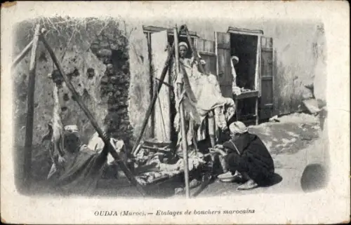 Ak Oudjda Oujda Marokko, Etalages de bouchers marocains