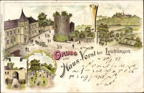 Litho Leichlingen im Rheinland, Burg Haus Vorst