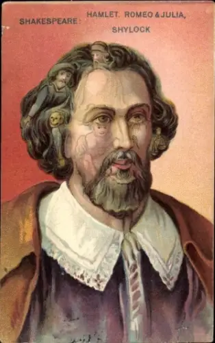 Künstler Ak William Shakespeare, Hamlet, Romeo & Julia, Shylock, Metamorphose