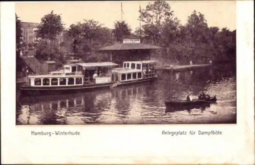 Ak Hamburg Nord Winterhude, Anlegeplatz für Dampfböte