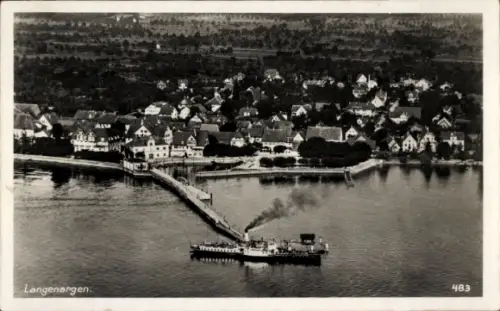 Ak Langenargen am Bodensee, Anlegestelle, Dampfer, Luftbild