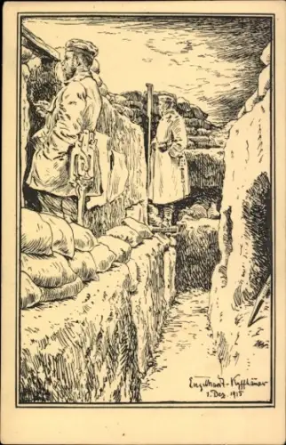 Künstler Ak Engelhardt-Kyffhäuser, Otto, Res. Jäger Bataillon 4, Im Schützengraben