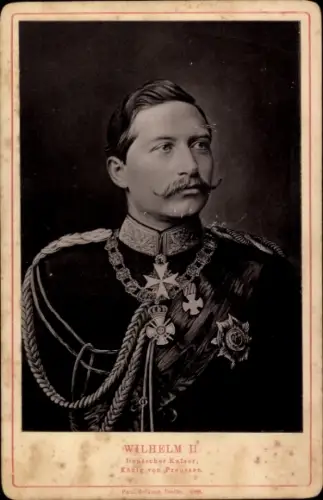 Kabinett Foto Kaiser Wilhelm II., König von Preußen, Portrait, Uniform, Orden, 1888