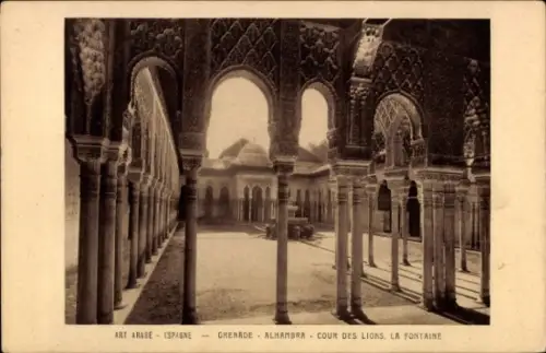 Ak Granada Andalusien Spanien, Arabische Kunst, Spanien,  Alhambra, Löwenhof, der Brunnen