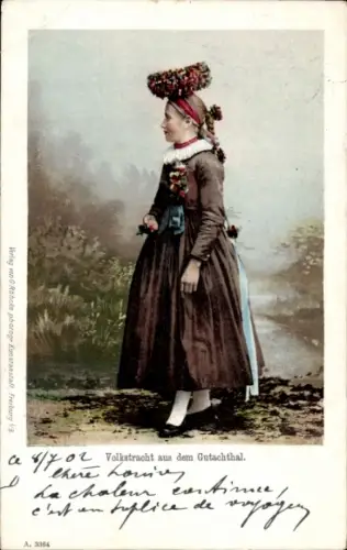 Ak Volkstracht aus dem Gutachthal, Trachten Schwarzwald