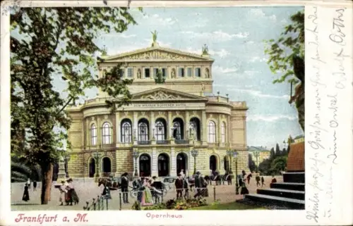 Ak Frankfurt am Main, Opernhaus Frankfurt, Menschenmenge, farbig