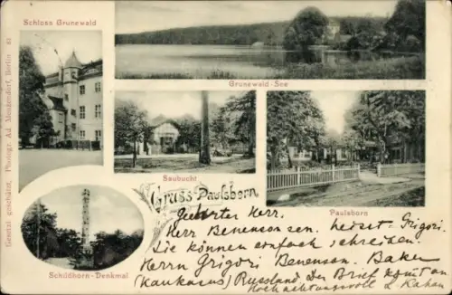 Ak Berlin Zehlendorf Dahlem, Paulsborn, Schloss Grunewald, Schildhorn-Denkmal, Saubucht