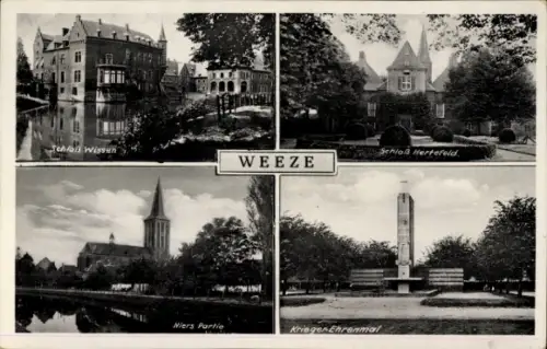 Ak Weeze am Niederrhein, Schloss Wissen, Hertefeld, Kriegerdenkmal, Niers, Kirche