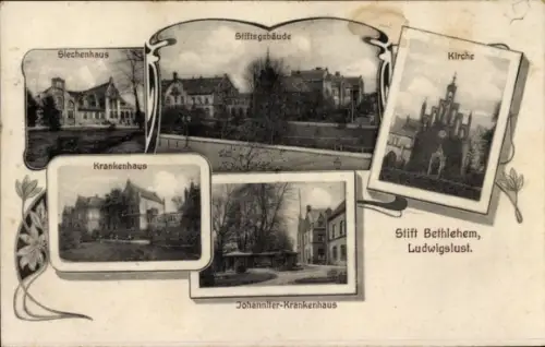Ak Ludwigslust in Mecklenburg Vorpommern, Stift Betlehem, Siechenhaus, Stiftsgebäude, Kirche