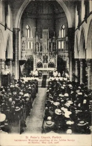 Ak Partick Glasgow Schottland, Sankt Peters Kirche, Erzbischof Maguire predigt