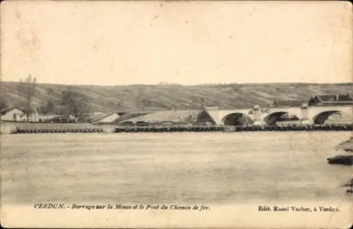 Ak Verdun Meuse, Barrage sur la Meuse, Pont du Chemin de fer