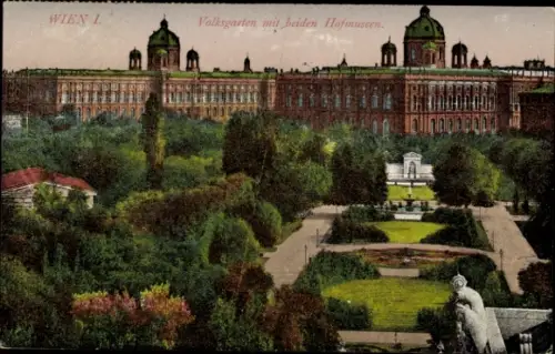 Ak Wien 1 Innere Stadt,  Volksgarten, beide Hofmuseen, Gartenlandschaft