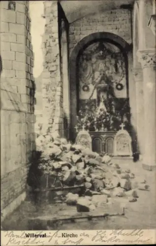 Ak Willerval Pas de Calais, Zerstörte Kirche, Trümmer, Altar, religiöse Symbole