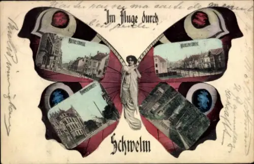 Schmetterling Ak Schwelm in Westfalen, Wilhelmstraße, Bahnhofstraße, Brunnen