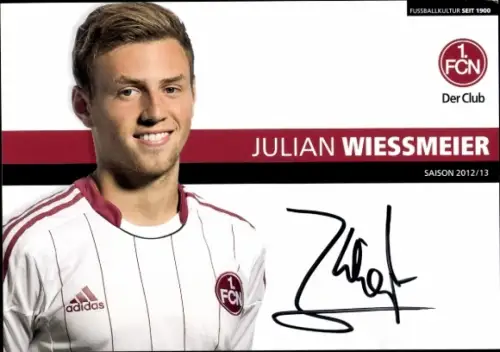 Autogrammkarte Fußballer Julian Wiessmeier, 1. FC Nürnberg, Autogramm