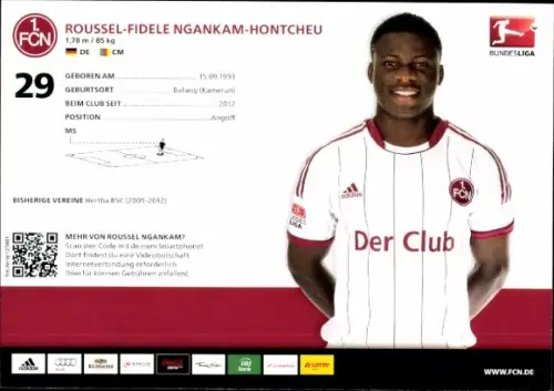 Autogrammkarte Fußballer Roussel Ngankam, 1. FC Nürnberg, Autogramm