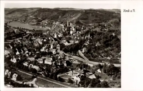 Ak Horb am Neckar, Luftaufnahme von  Stadtansicht, Landschaft, Schwarz-Weiß-Fotografie