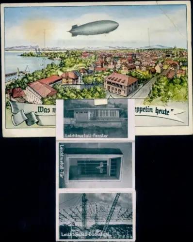 Leporello Ak Friedrichshafen am Bodensee, Panorama, Zeppelin, Metallwerk