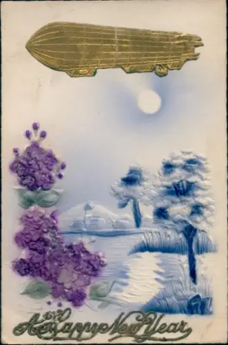 Relief Ak Glückwunsch Neujahr, Zeppelin