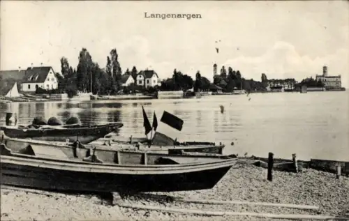 Ak Langenargen am Bodensee, Teilansicht, Schloss, Boote