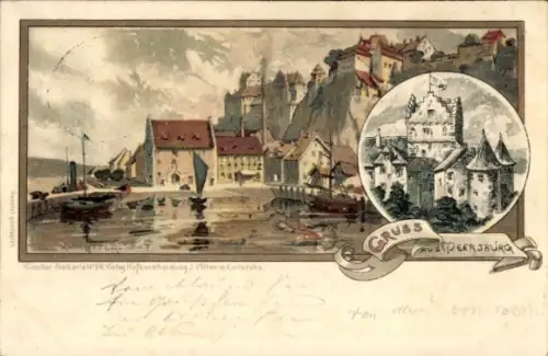 Künstler Litho Mutter, K., Meersburg am Bodensee, Schloss, Hafen