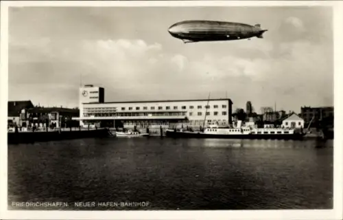 Ak Friedrichshafen, Blick auf Neuen Hafen, Bahnhof, Zeppelin, Schiff
