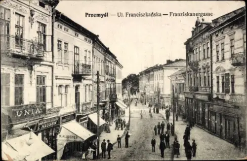 Ak Przemyśl Polen, Franziskanergasse, Geschäfte
