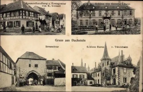 Ak Dachstein Elsass Bas Rhin, Spezereihandlung, Post, Breuschtor, Schloss Baron von Türckheim