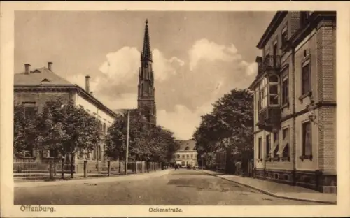 Ak Offenburg in Baden Schwarzwald, Ockenstraße, Kirchturm