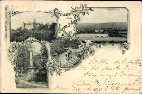 Passepartout Ak Haynsburg Wetterzeube im Burgenlandkreis, Denkmal, Neumühle, Gartenlokal