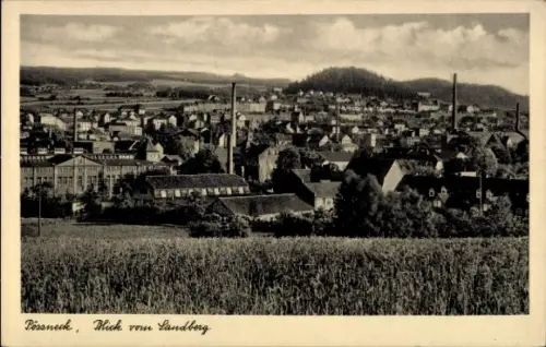 Ak Pößneck in Thüringen, Blick vom Sandberg, Gesamtansicht, Fabriken