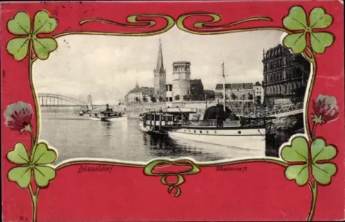 Passepartout Ak Düsseldorf am Rhein, Rheinwerft, Glücksklee
