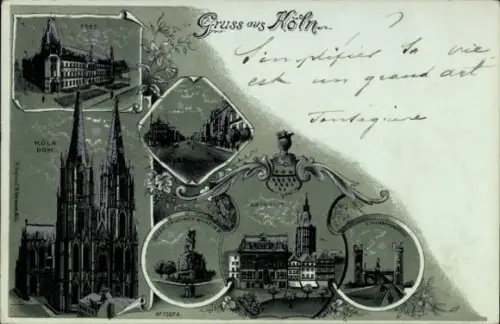 Mondschein Litho Köln am Rhein, Dom, Denkmal, Post
